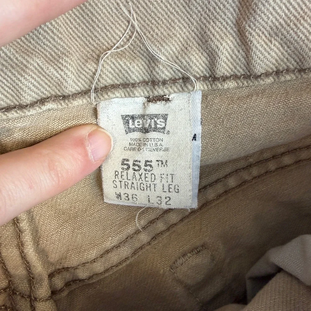 Vintage 90s Levis 555 Relaxed Fit Straight Leg Jeans Tan Khaki USA Mens *33x29*